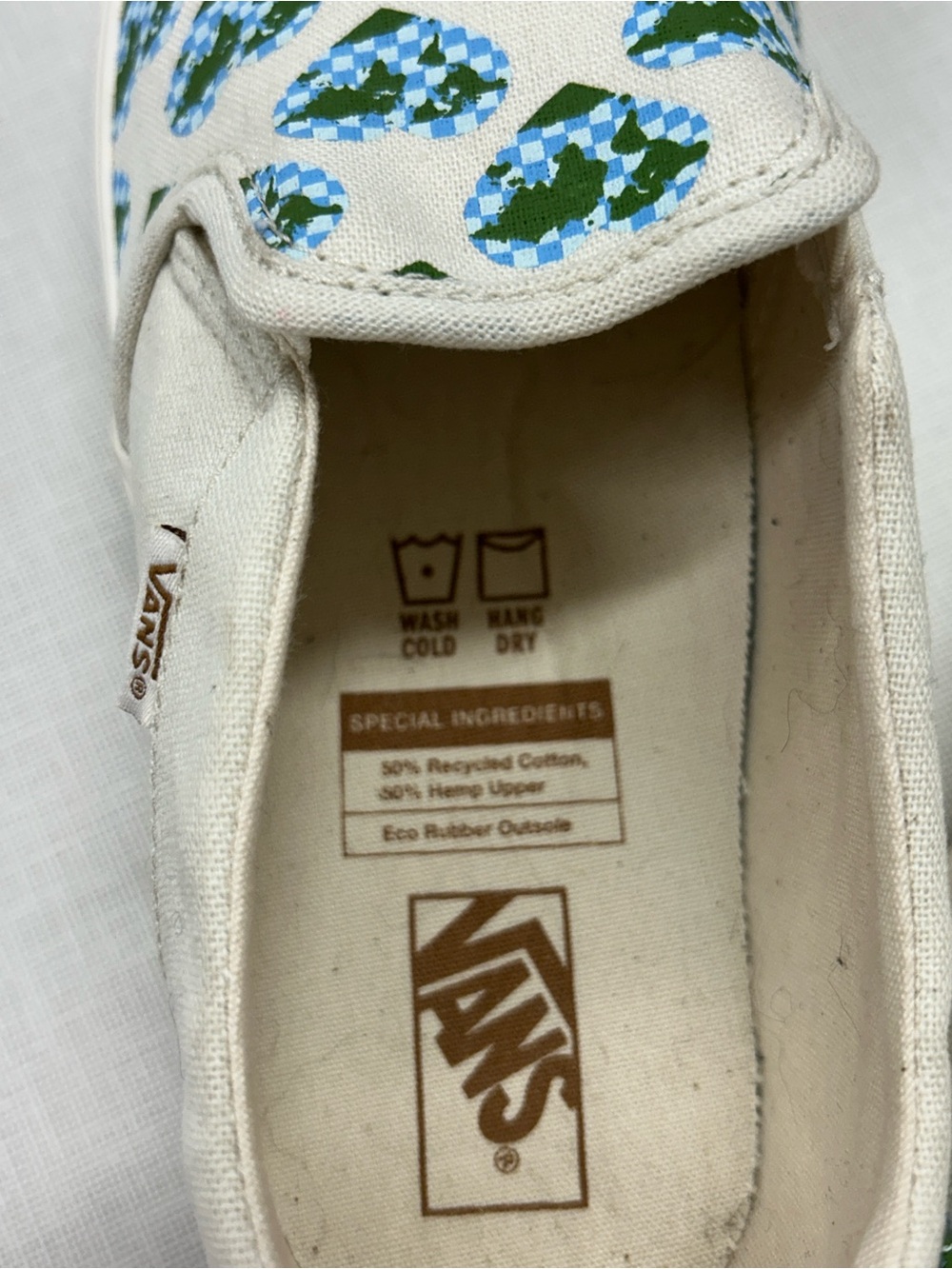 Vans Classic Slip-On Eco Theory Women’s 10 Earth Heart Checkerboard Shoes - Picture 4 of 7